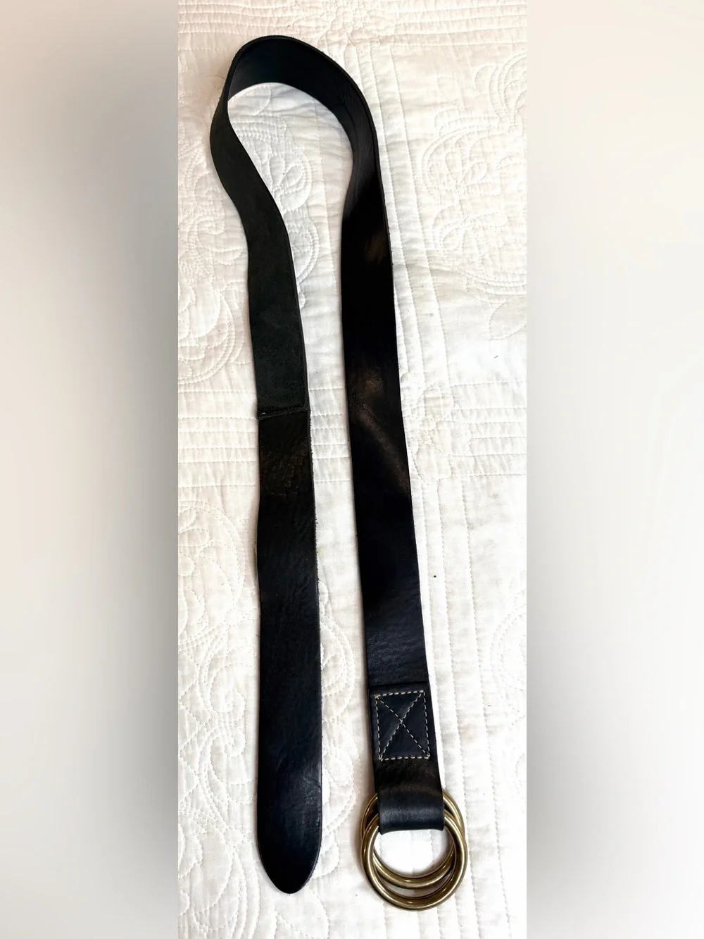 Martin + Osa Leather Suede Black Belt D-Ring Twin 45” Textured Gold Hardware